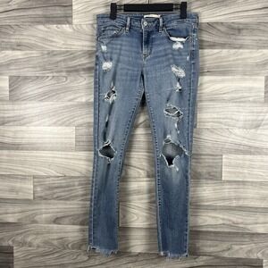 Levis Jeans Womens 28 Blue Distressed 711 Skinny Light Wash Stretch Raw Hem Pant